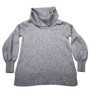 Anthropologie‎ Gray Knit Turtleneck Sweater Puff Sleeve Ribbed Size M Boho